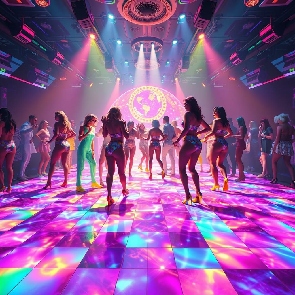 Glowing Disco Dancers in a Futuristic Dance Floor Scene
