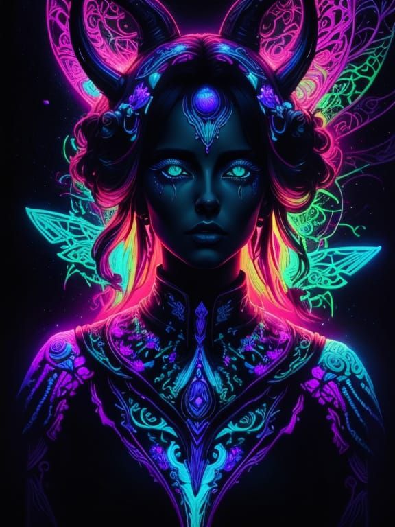 Holographic Goddess in Fractal Neon Dreamscape