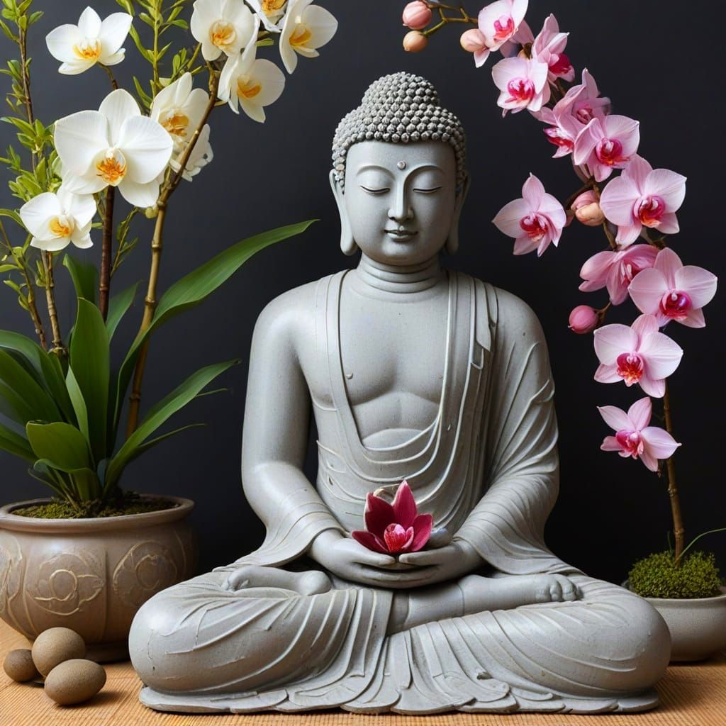 Meditating Buddha Surrounded by Cherry Blossoms