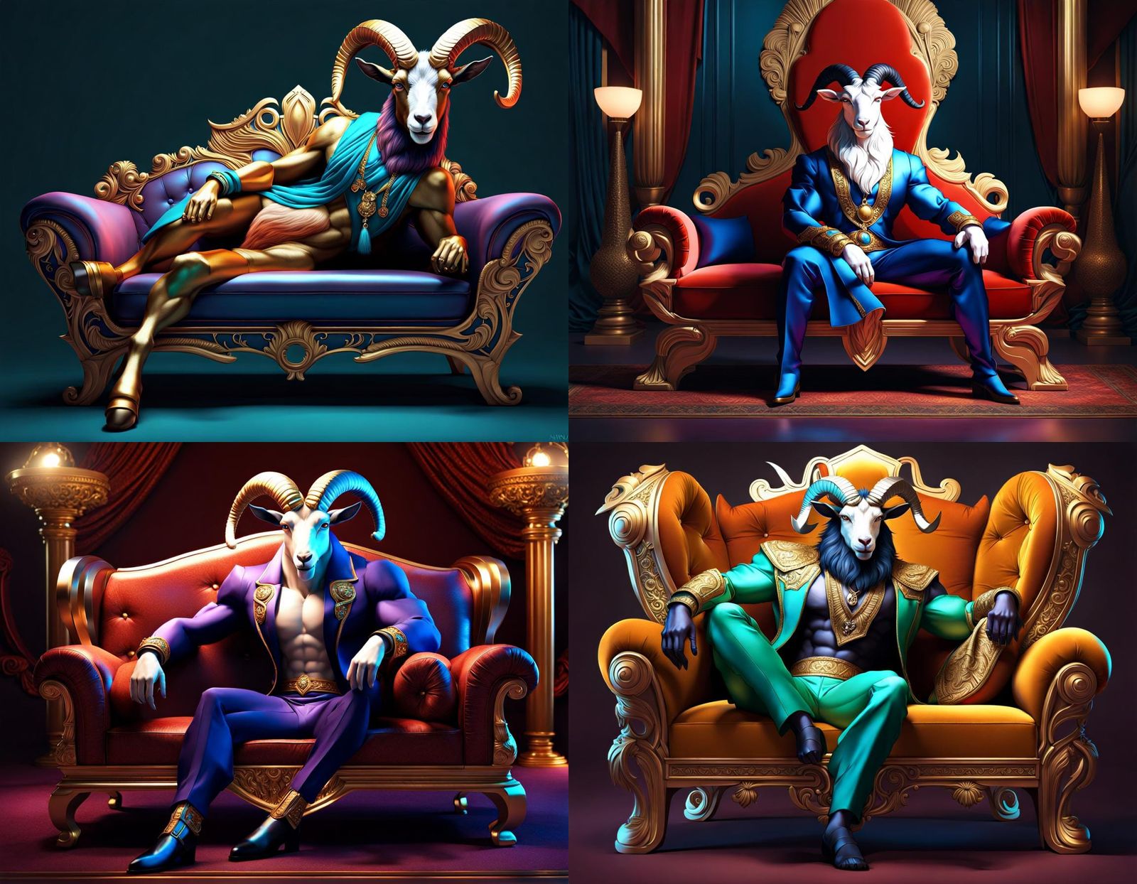 Anthro Goat King in Art Deco Style