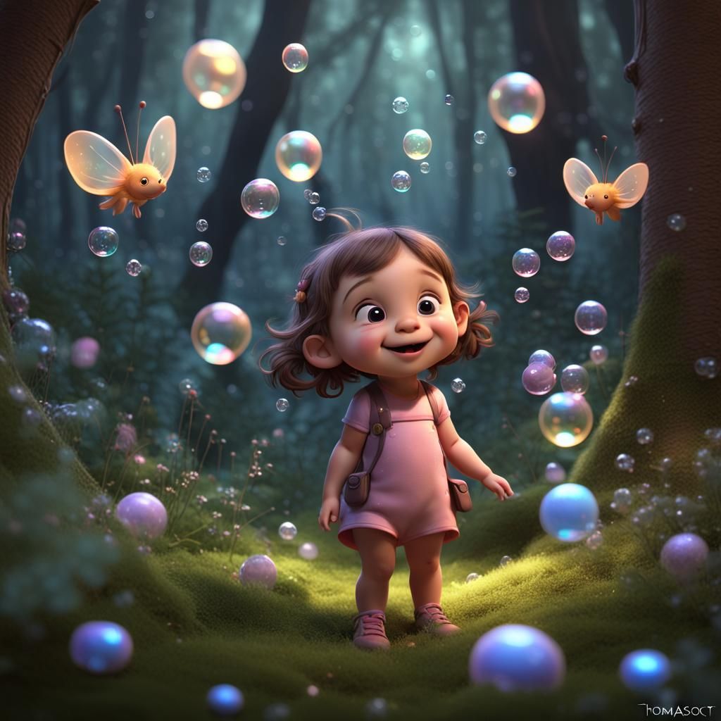 Enchanted Forest: Toddler Girl with Magical Creatures