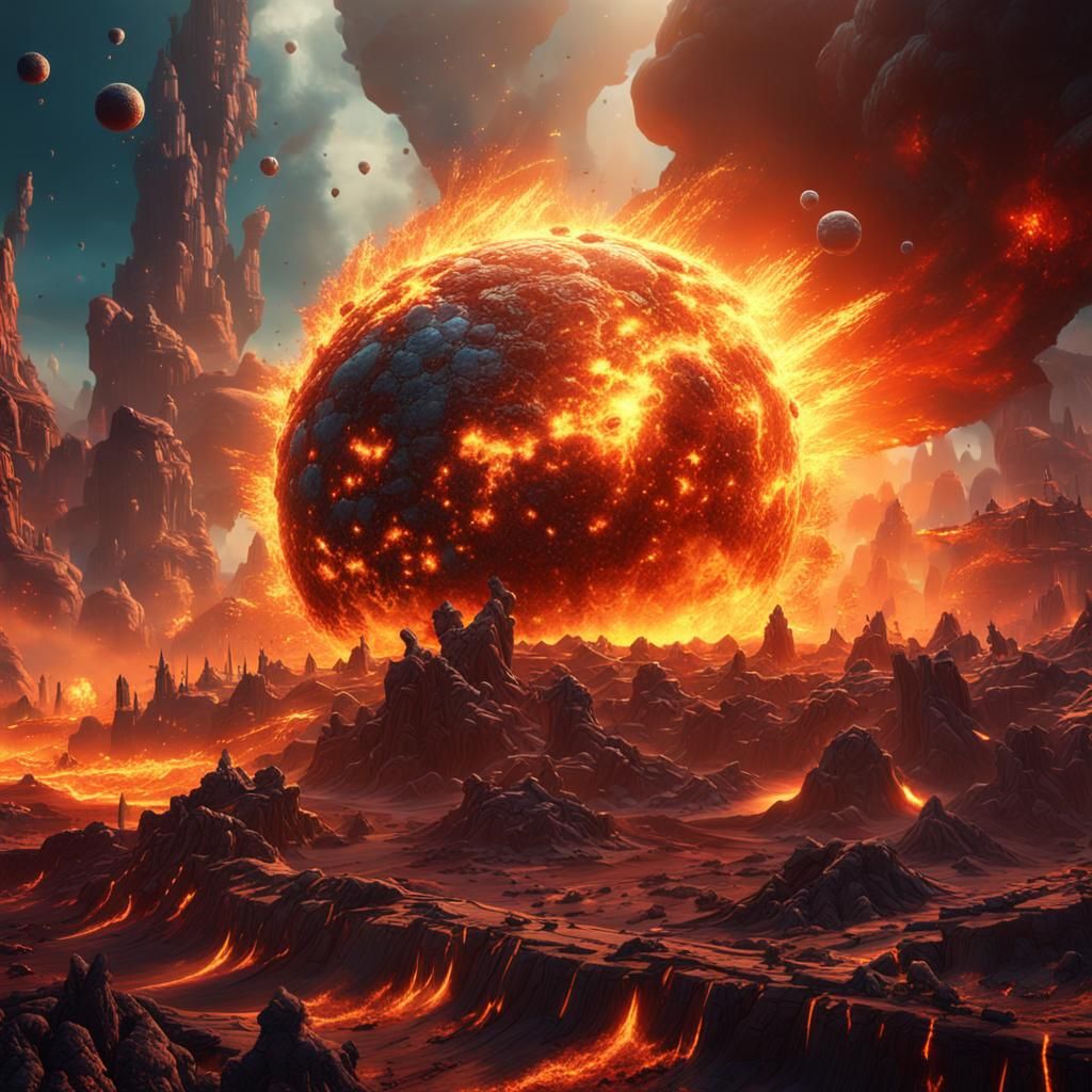 Chaotic Planetary Explosion with Alien Spaceships