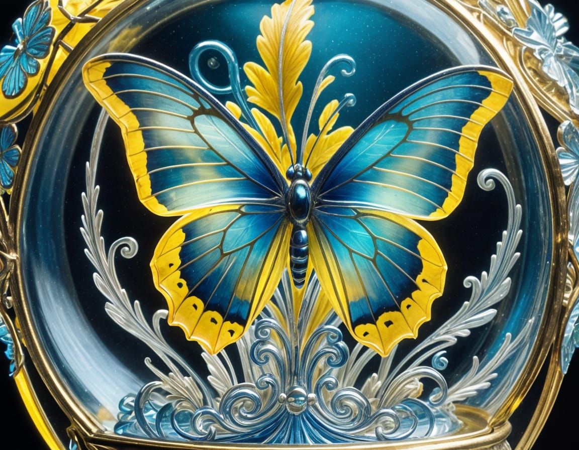 Glass Belljar Butterfly: Art Nouveau Masterpiece