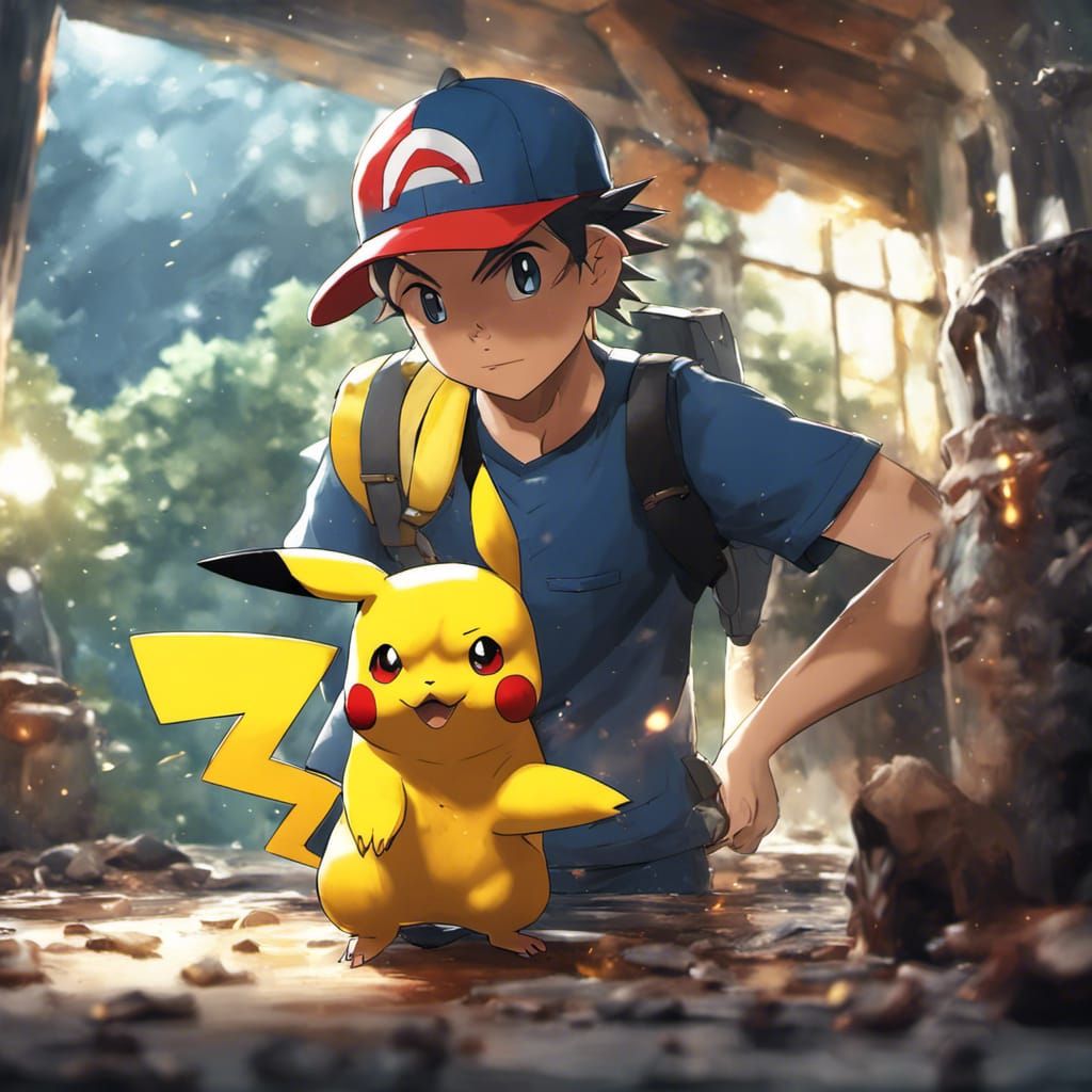 Ash Ketchum and Pikachu in Dark Fantasy Style
