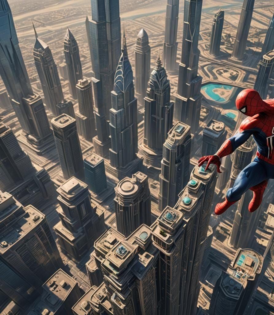 Spiderman on Dubai's Burj Khalifa: Detailed Matte Painting