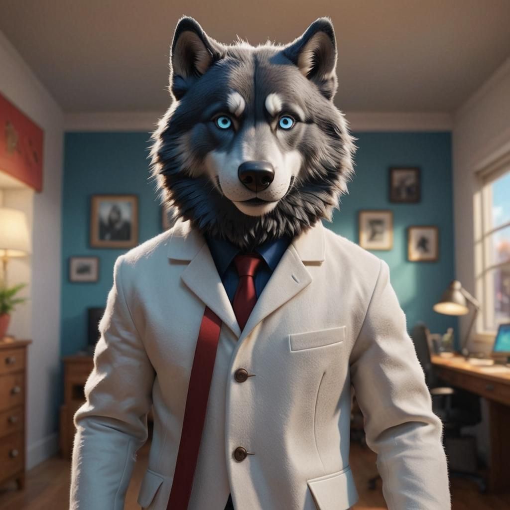 Man with Husky Head: 3D Digital Art