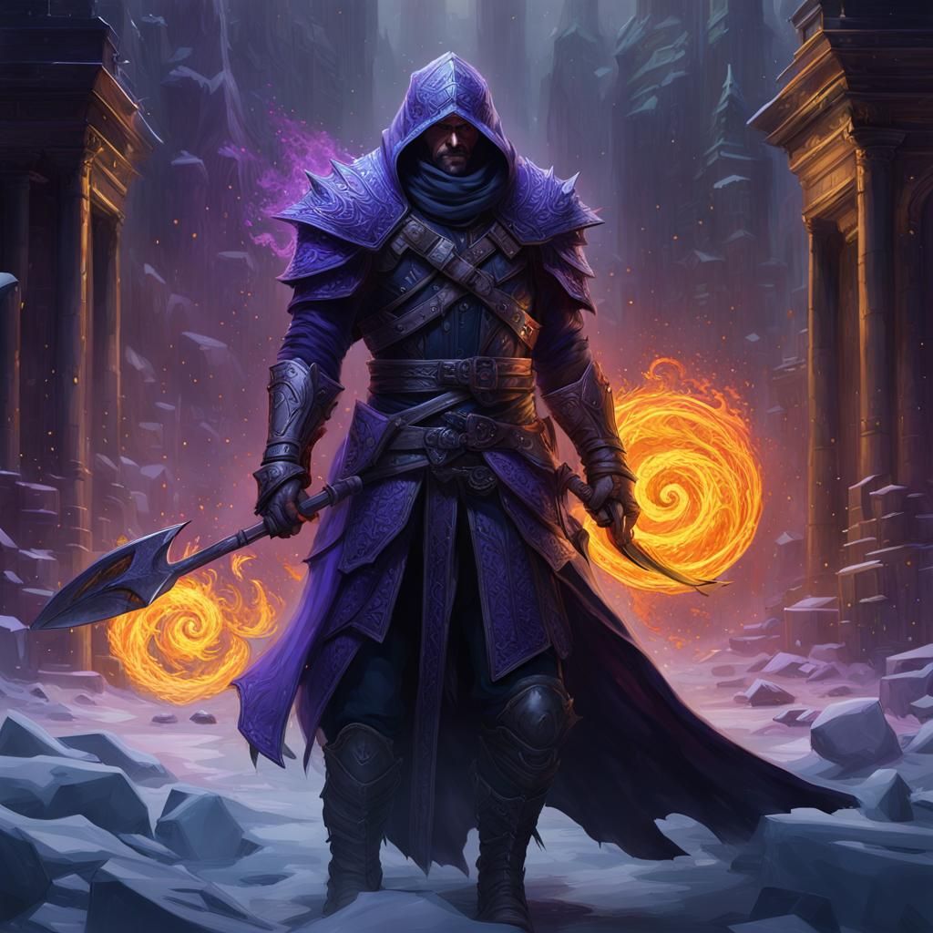 Ice and Fire Assassin in Dark Fantasy Style