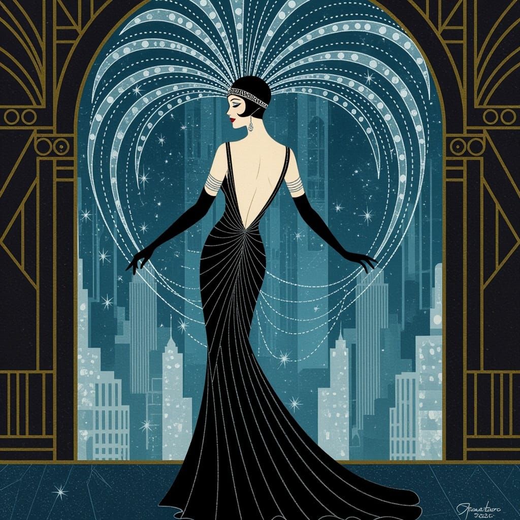 Glamorous Art Deco Woman with Striking Evening Gown
