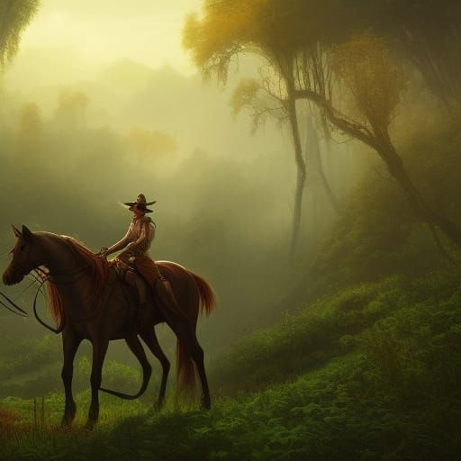 Lone Rider in Dark Wilderness: Fantasy Concept Art