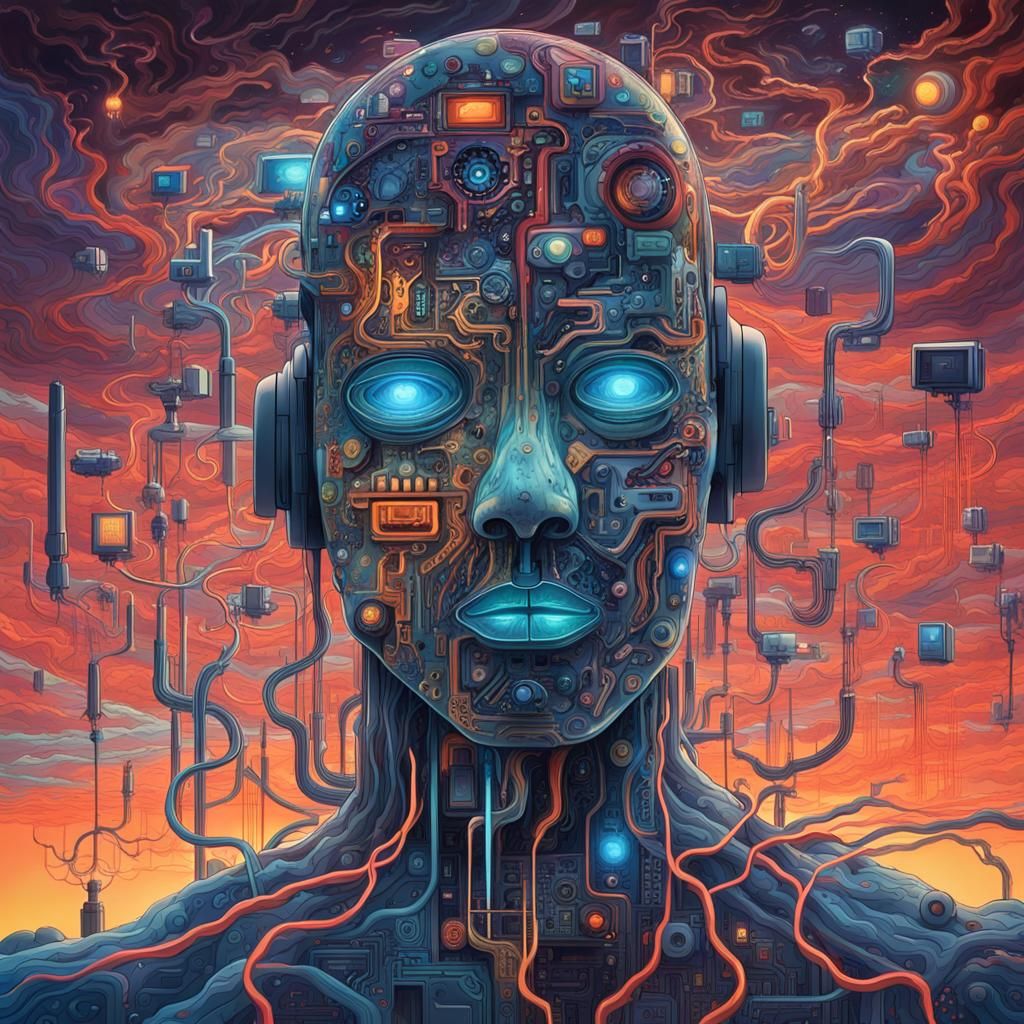 Surreal Dreamscape of AI, Humans, and Robots