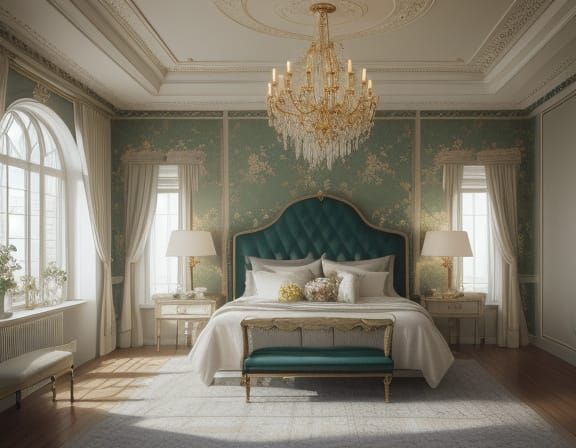 Elegant Winter Wonderland Luxury Bedroom in Soft Pastels