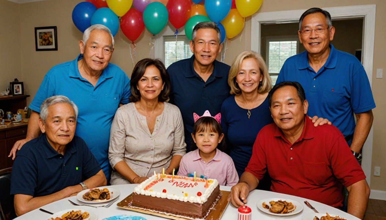 Family Birthday Celebration in a Vibrant Artistic Style