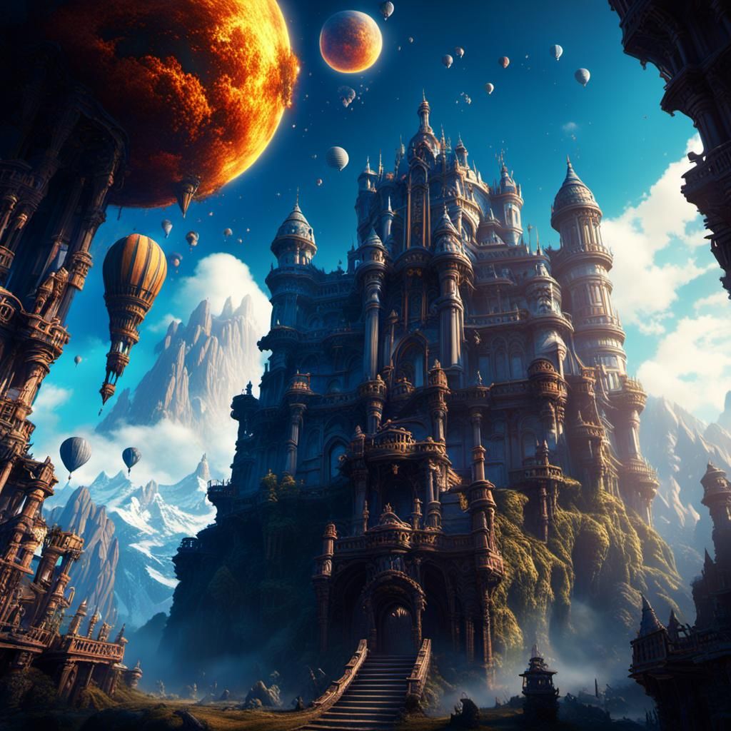 Fantastical Skyward Gaze in Detailed Matte Painting