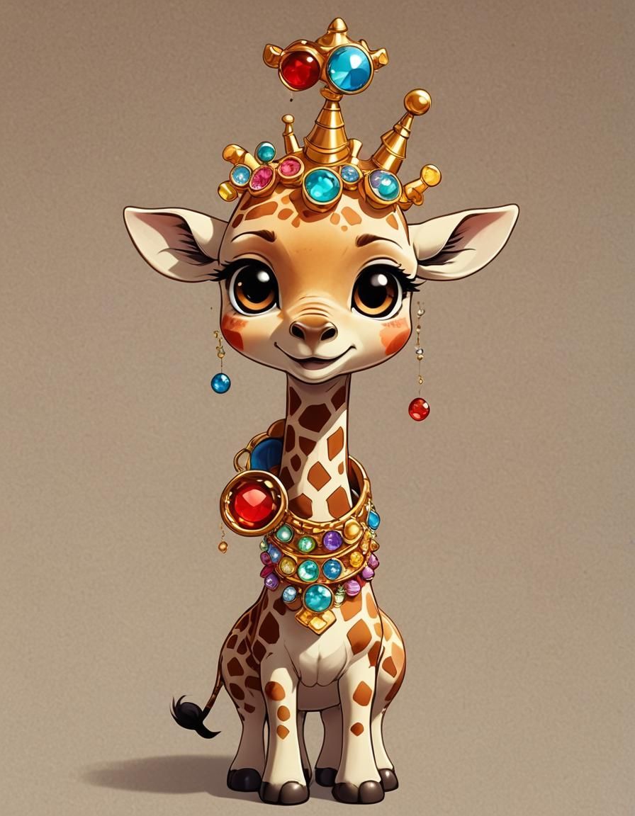 Chibi Giraffe in Manga Style with Gem Earrings