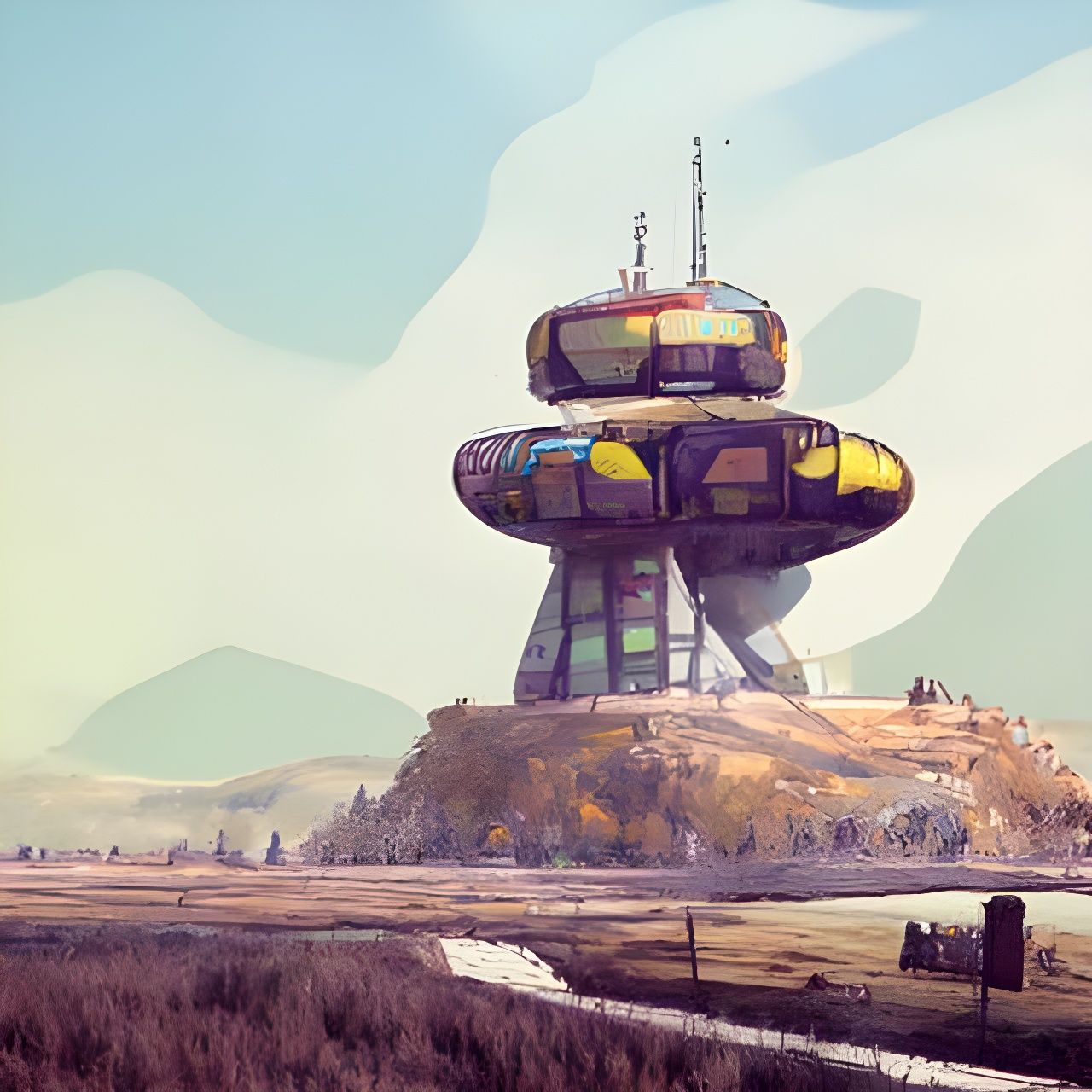Sci-Fi Office Building Landscape in Retro Style