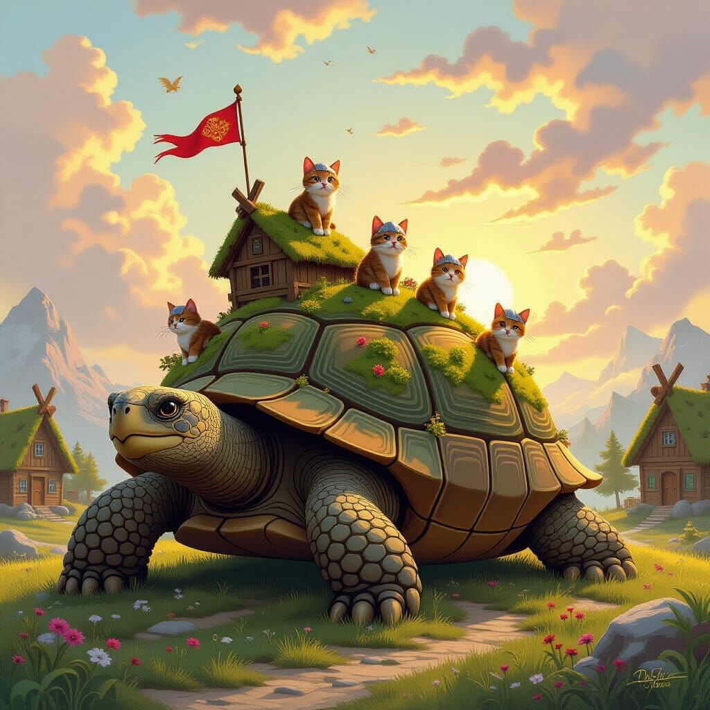 Viking Cats on Tortoise Village at Sunset