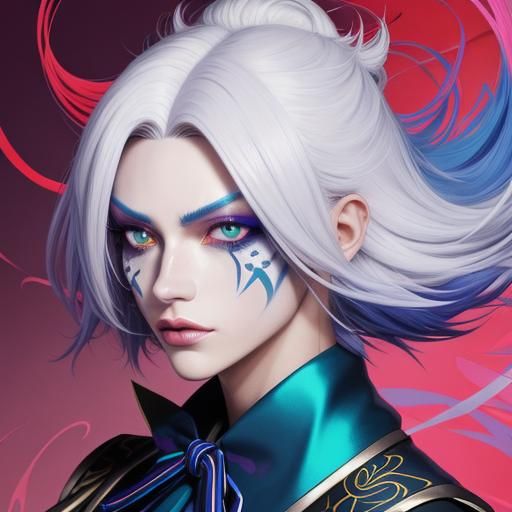 Anime Clown Avatar with Flowing White Hair