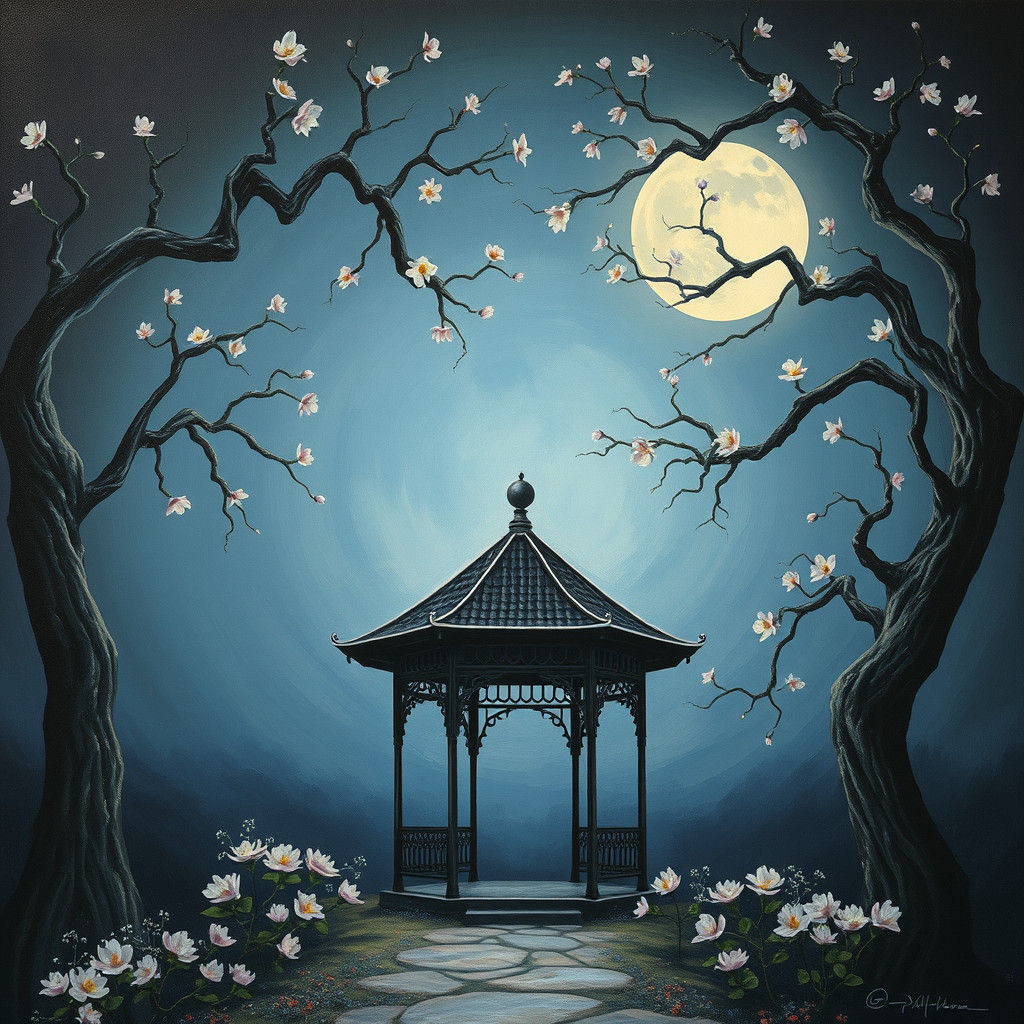 Moonlit Gazebo in a Surrealist Dreamscape