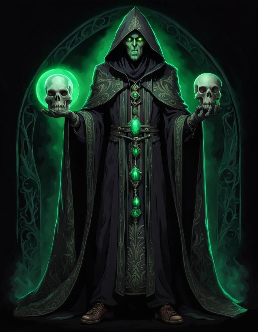 Art Deco Gothic Sorcerer with Glowing Skull