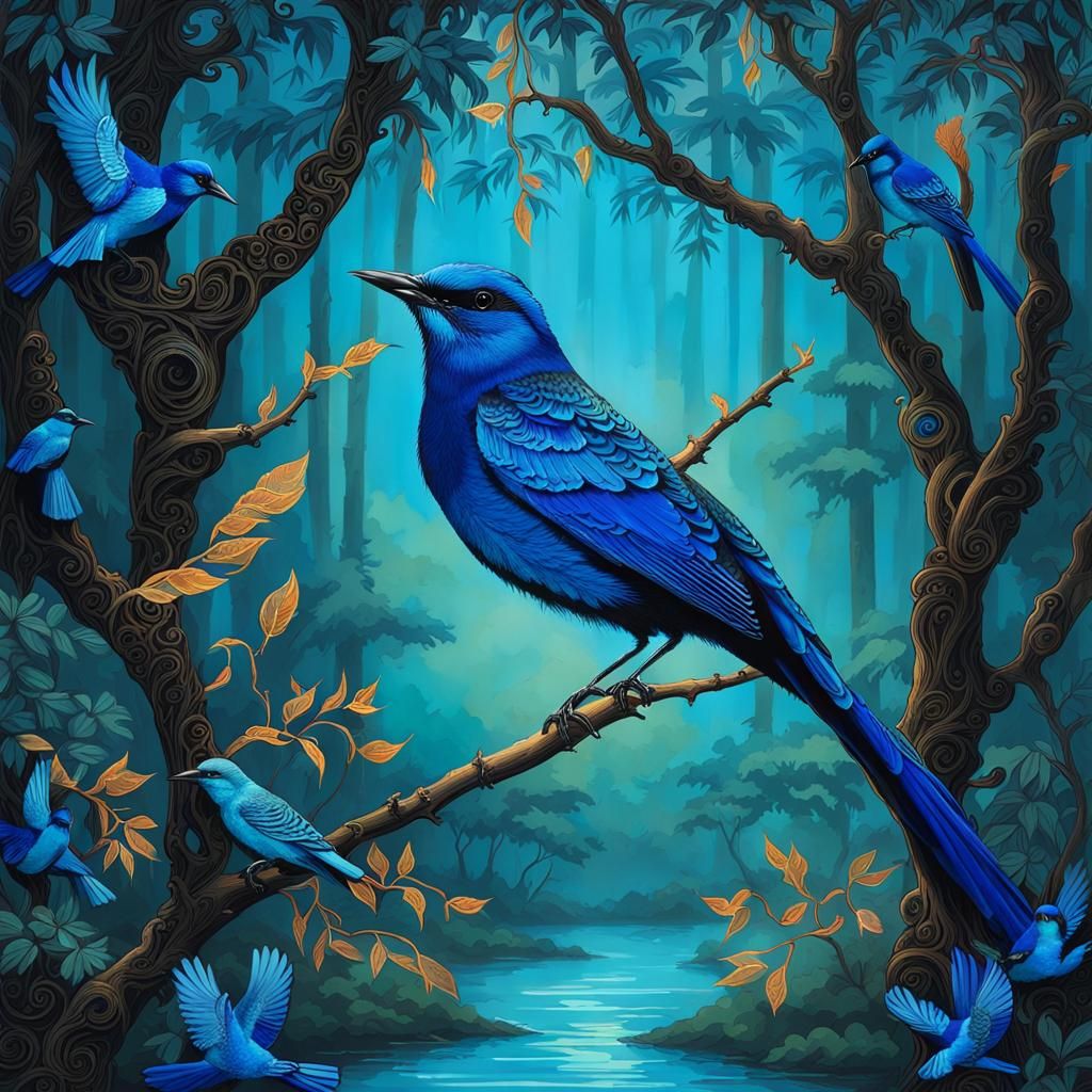 Bioluminescent Ballet with Birds in Bizarre Baroque