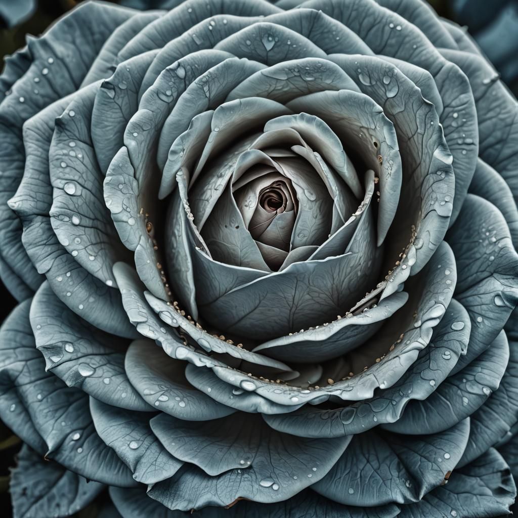 Hyperrealistic Blue-Haired Rose with Intricate Details