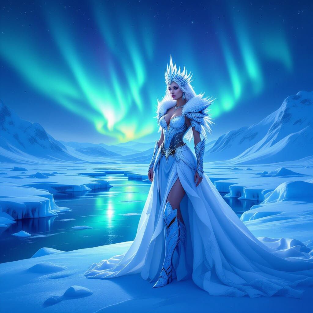 Ice Queen Surveys Ethereal Glacier Landscape