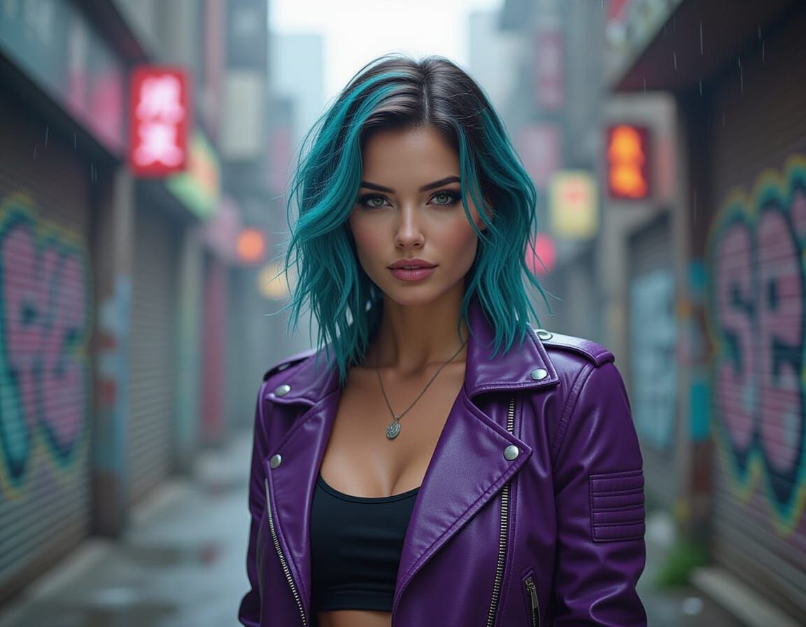 Turquoise Hair in Gritty Urban Alleyway