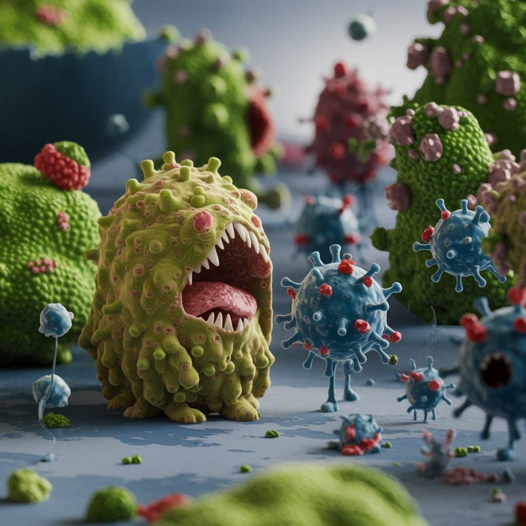 Virus Particles View Bacteria as Grumpy in Encaustic Art Sty...