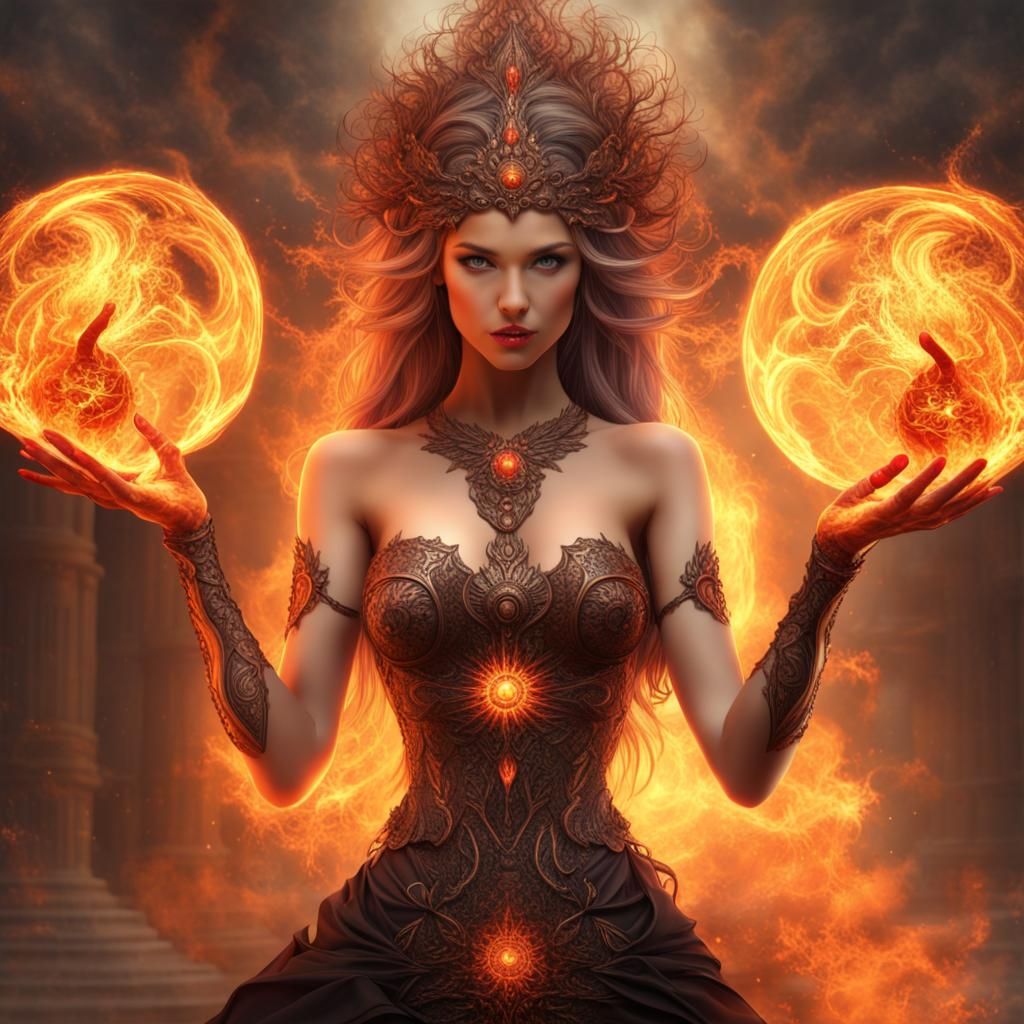 Powerful Fire Witch Destroys City in Fractal Art