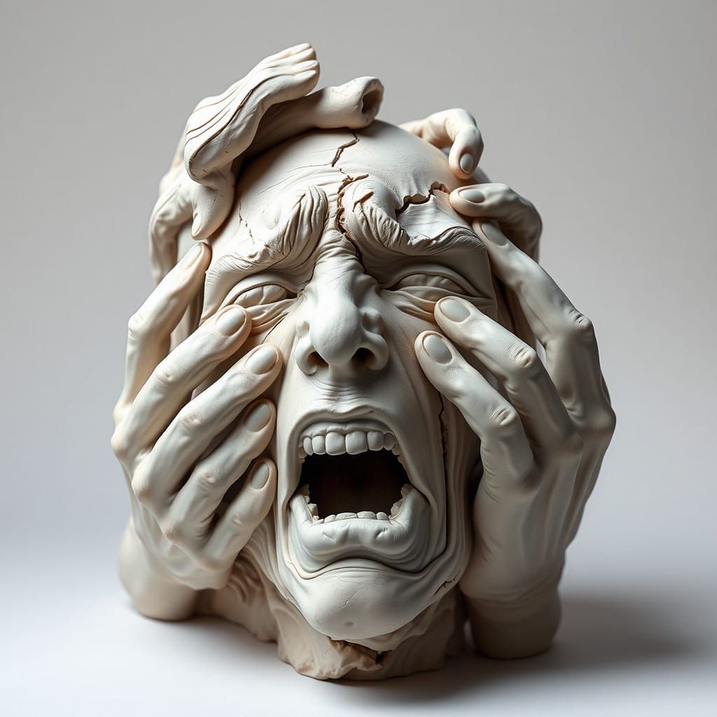 Distressed Clay Sculpture in Agony