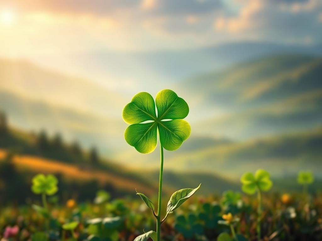 Ethereal Four-Leaf Clover in Lush Landscape