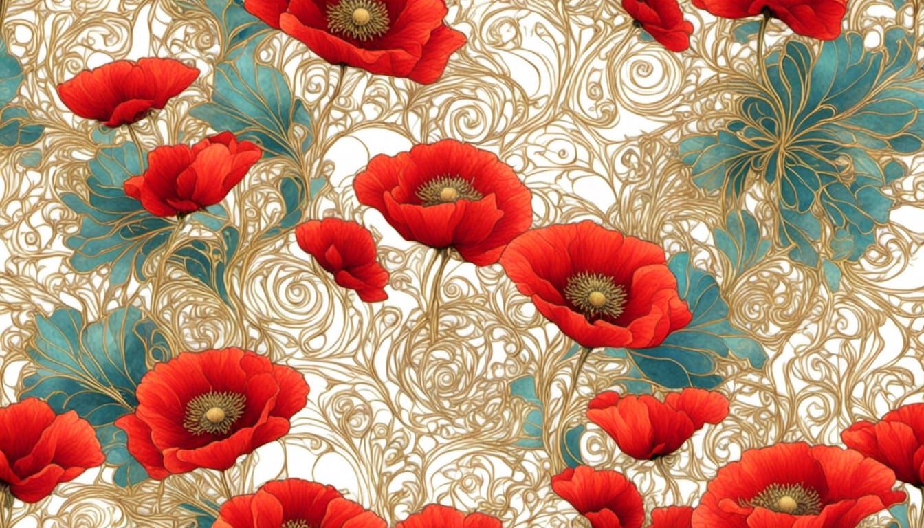 Art Nouveau Poppies with Opalescent Petals