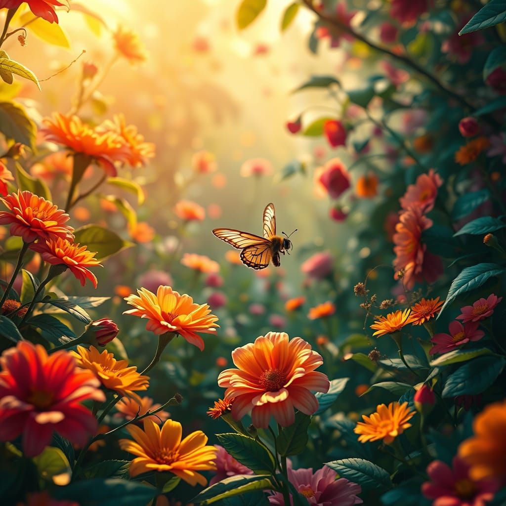 Vibrant Flower Garden in Whimsical Fantasy Style