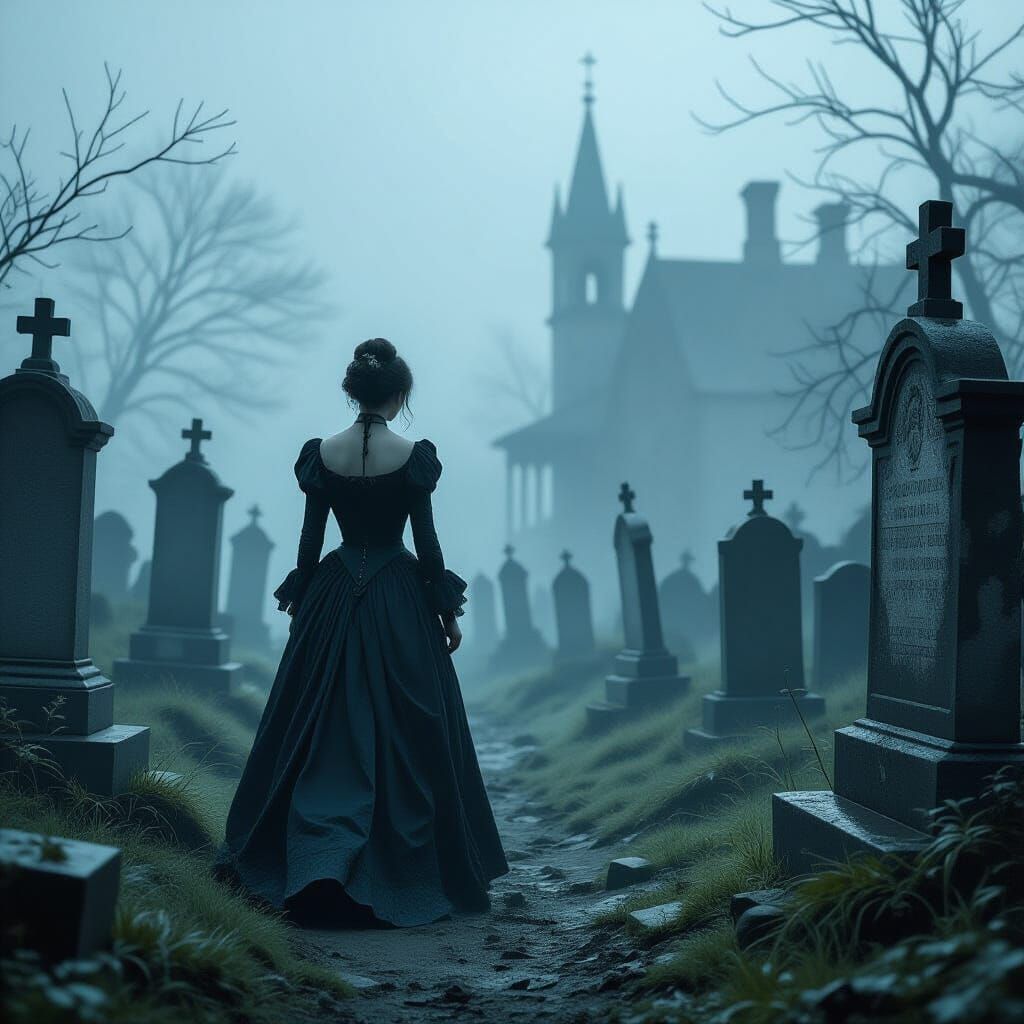 Woman in Graveyard: Eerie Mystical Realism