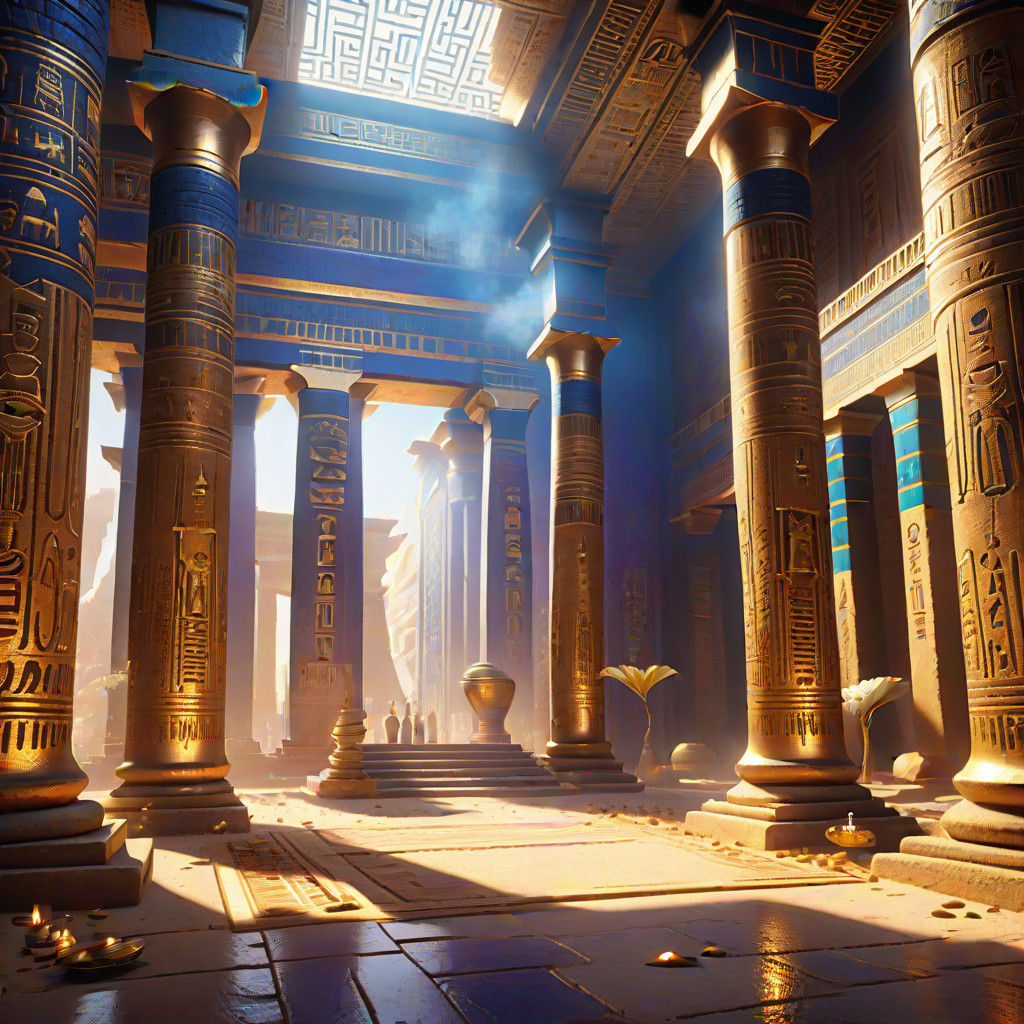 Majestic Ancient Egyptian Palace Grand Hall with Luxurious D...