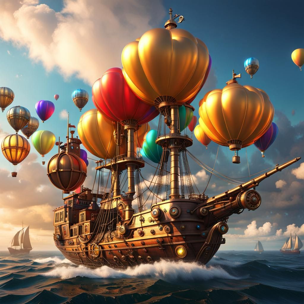 (steampunk aeroship (sail and fly)