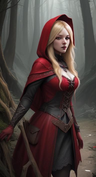 Blonde Red Riding Hood in Detailed Digital Painting