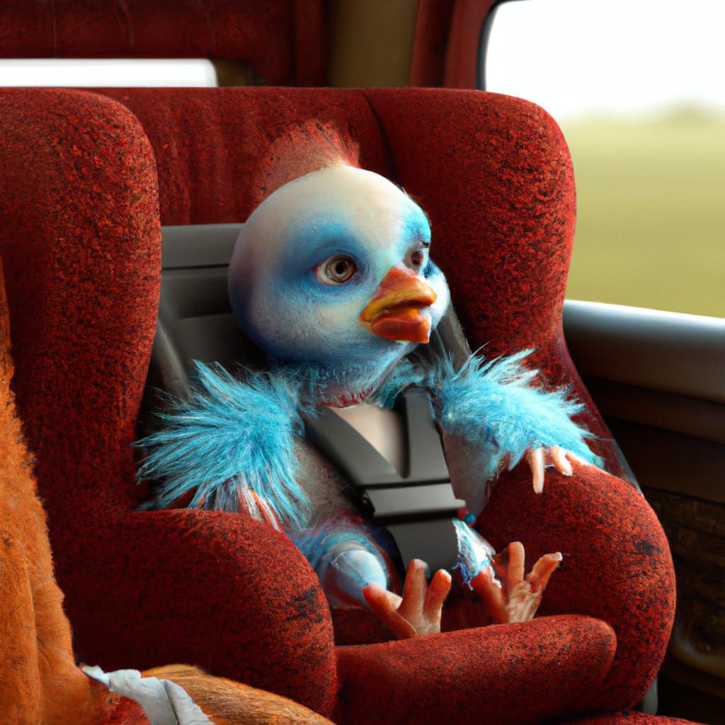 Adorable Baby Rooster in Car Seat: 3D Render