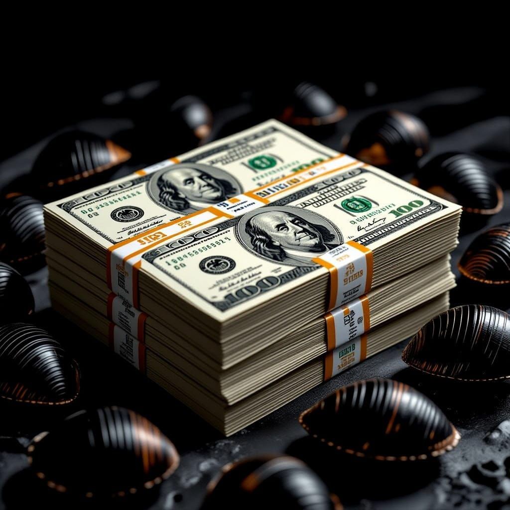 Stacks of Money and Black Talon Shells