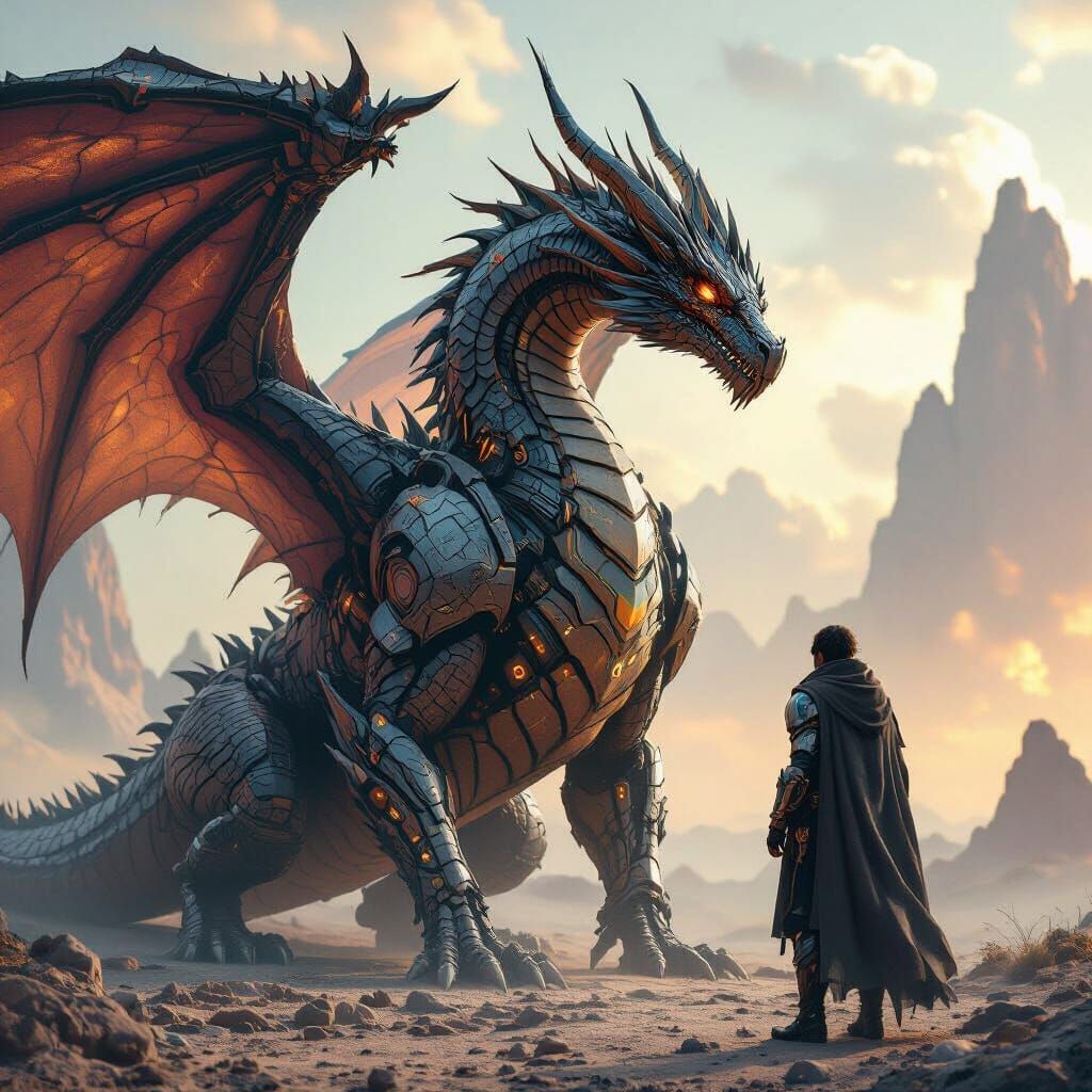 Cybernetic Dragon God and Rider in Cosmic Metaverse