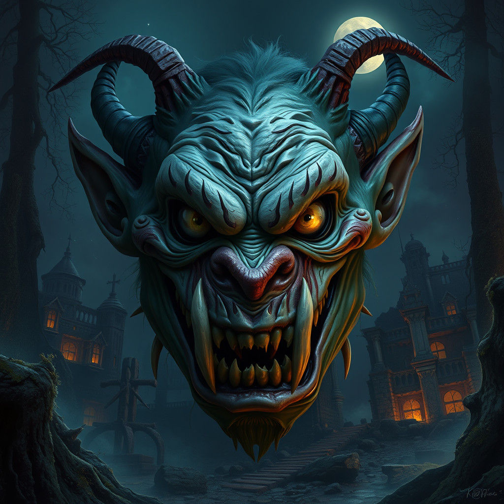 Grotesque Troll Face in Mystical Forest