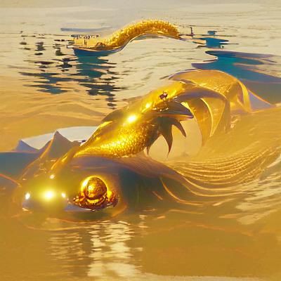 Majestic Golden Leviathan Swimming in Deep Sea