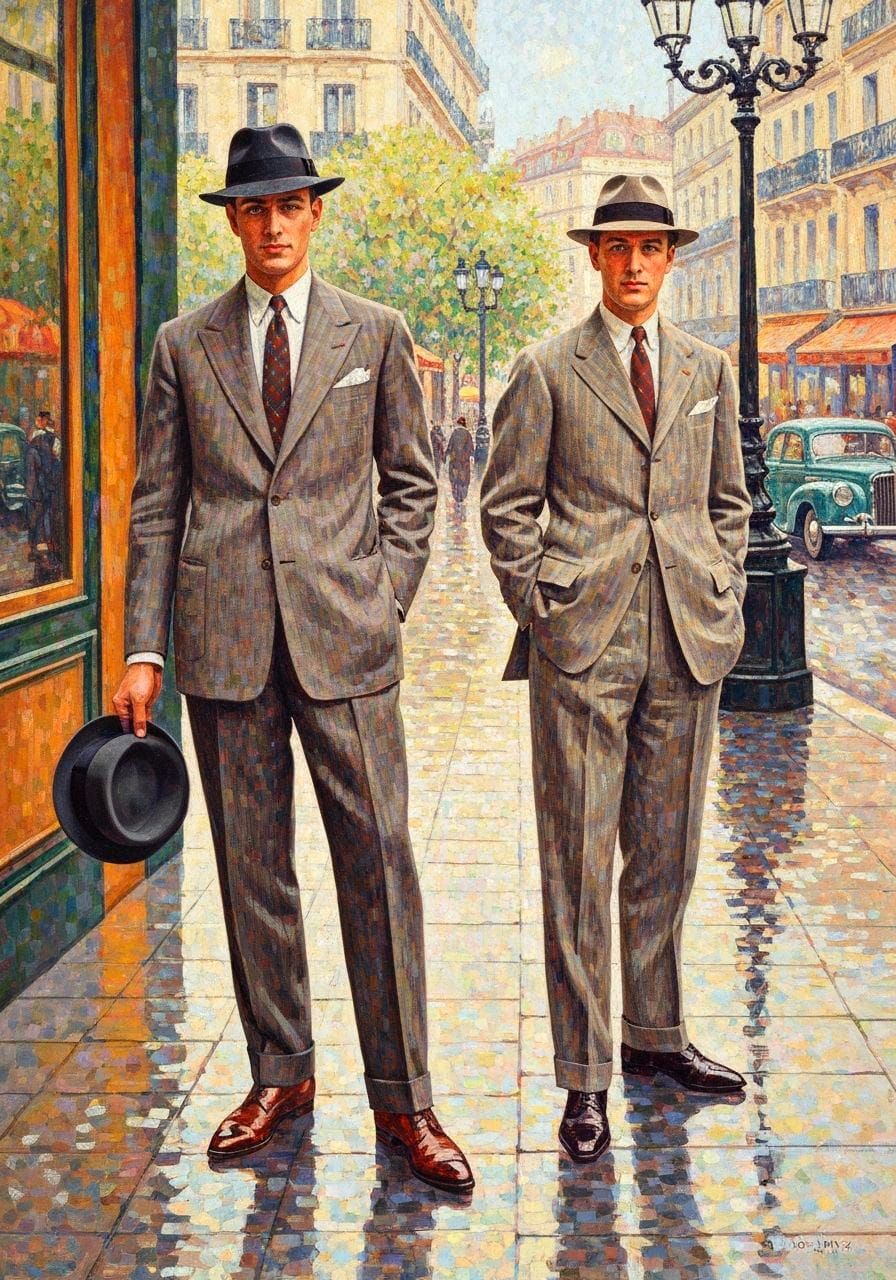1950s Menswear in Pointillist Mediterranean Style
