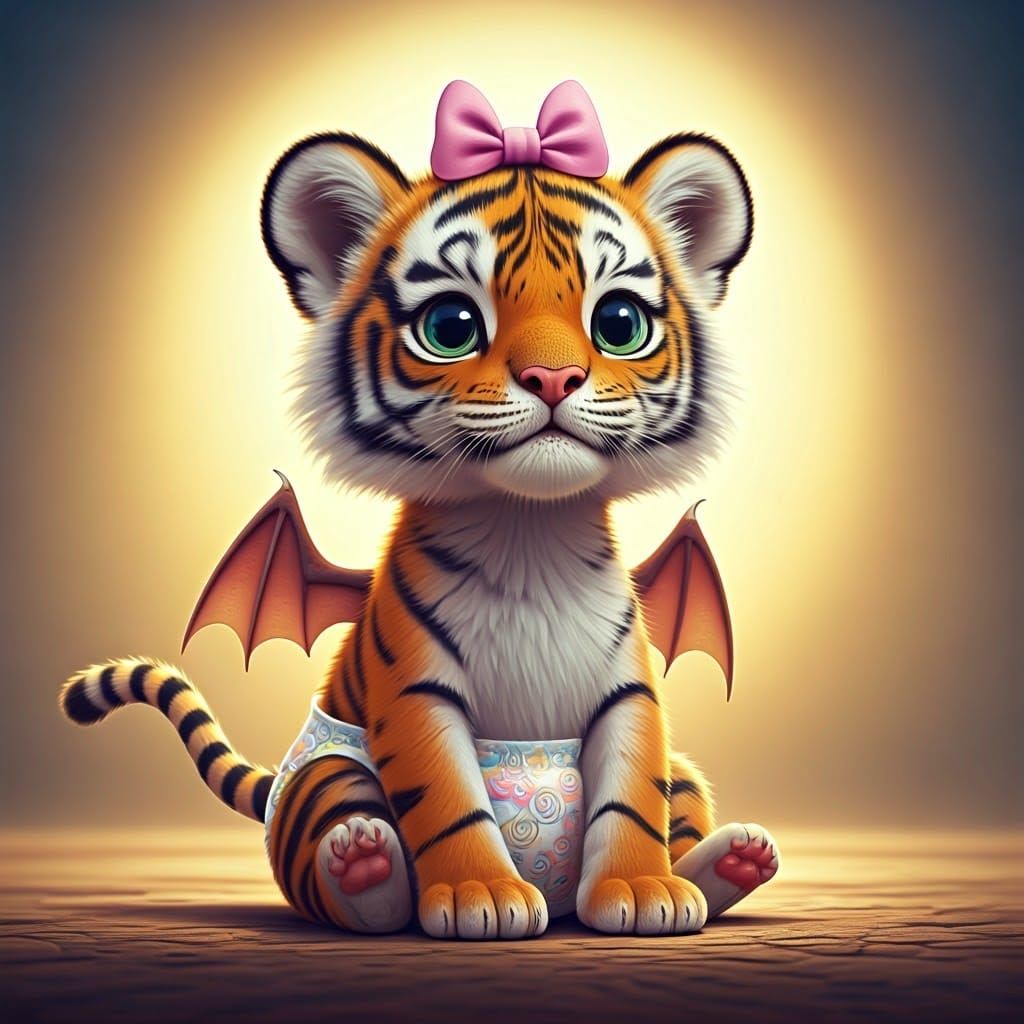 Enchanting Hybrid Dragon Tiger Cub with Iridescent Scales an...