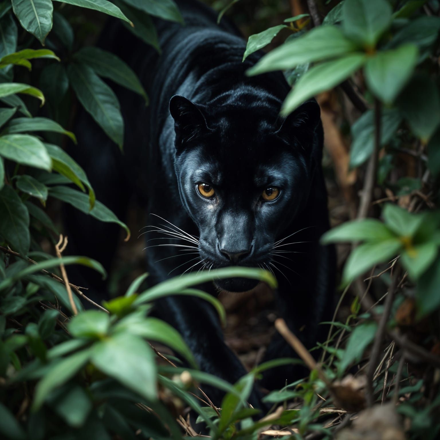 Black Panther Stalks Prey in Peruvian Jungle