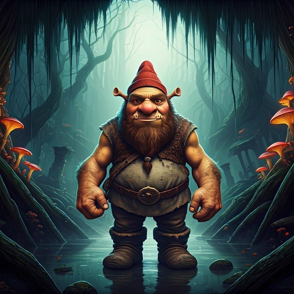 Shrek-Gru Troll in Mystical Swamp, Digital Art