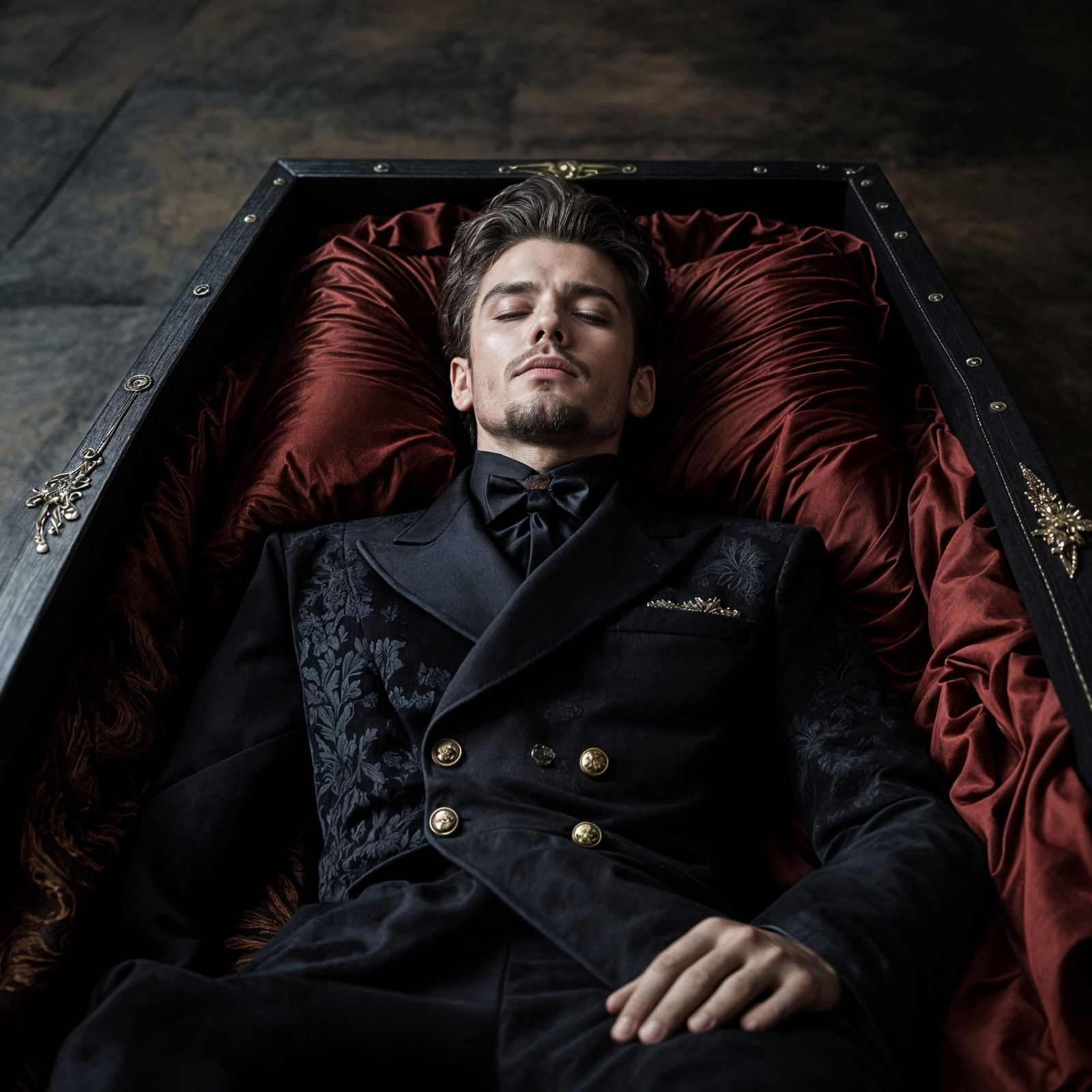 Elegantly Attired Deceased in Cyberpunk Funeral Wear