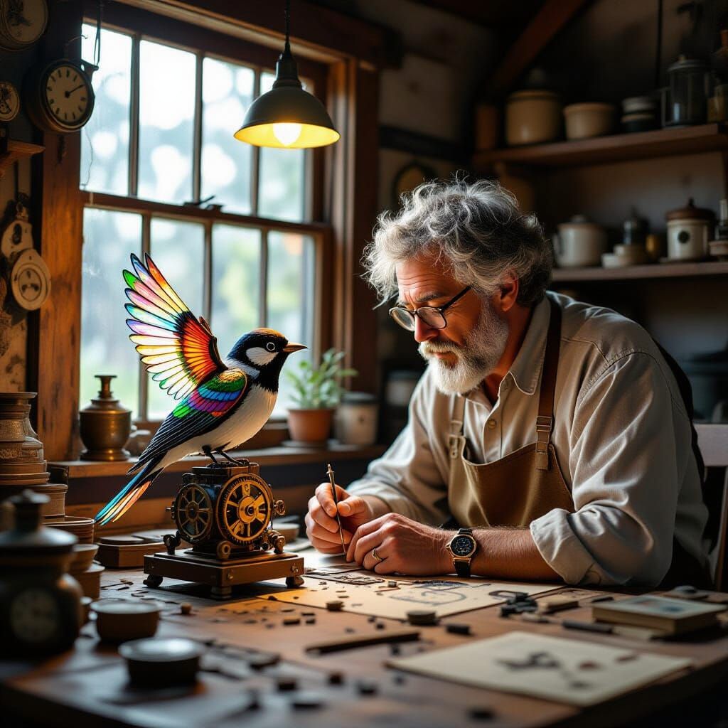 Clockwork Sparrow Brought to Life in Dreamlike Workshop