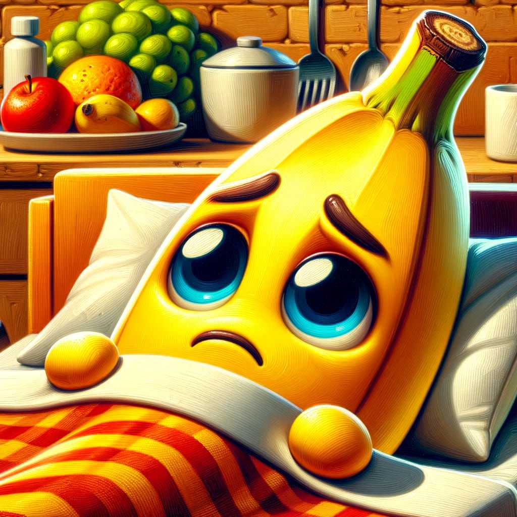Sad Banana Cartoon Character Oil Painting