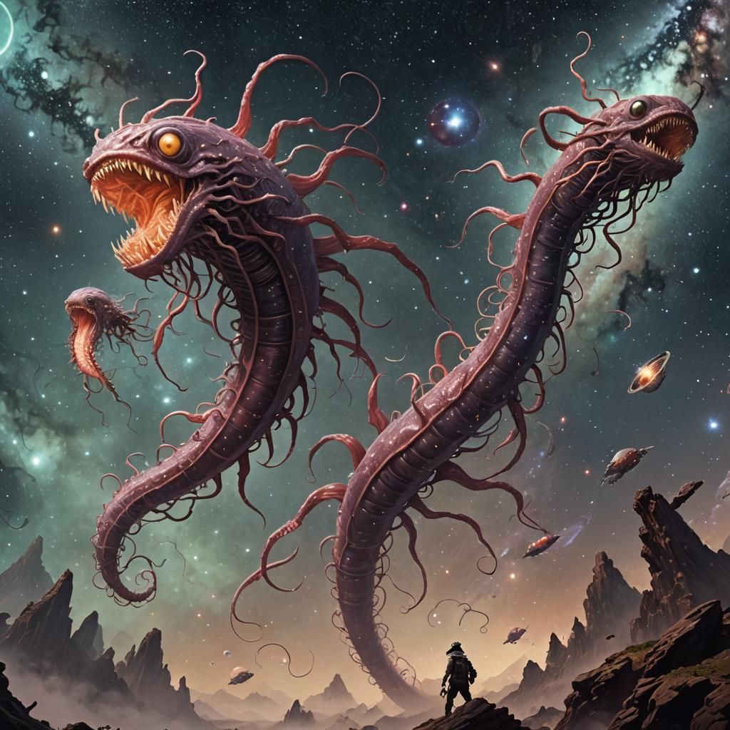 Eldritch Worms Soaring Through the Cosmos